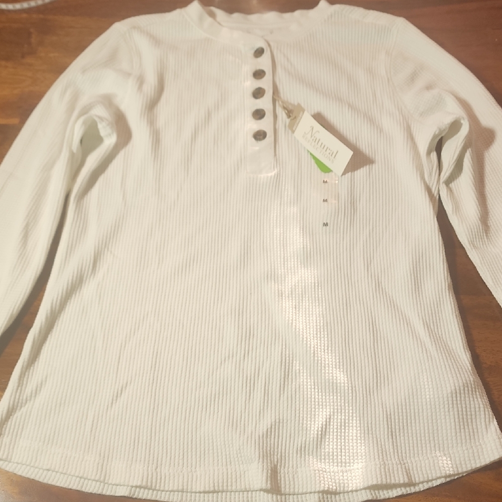 NWT Natural Reflections Off White Button Waffle Henley Sz Medium